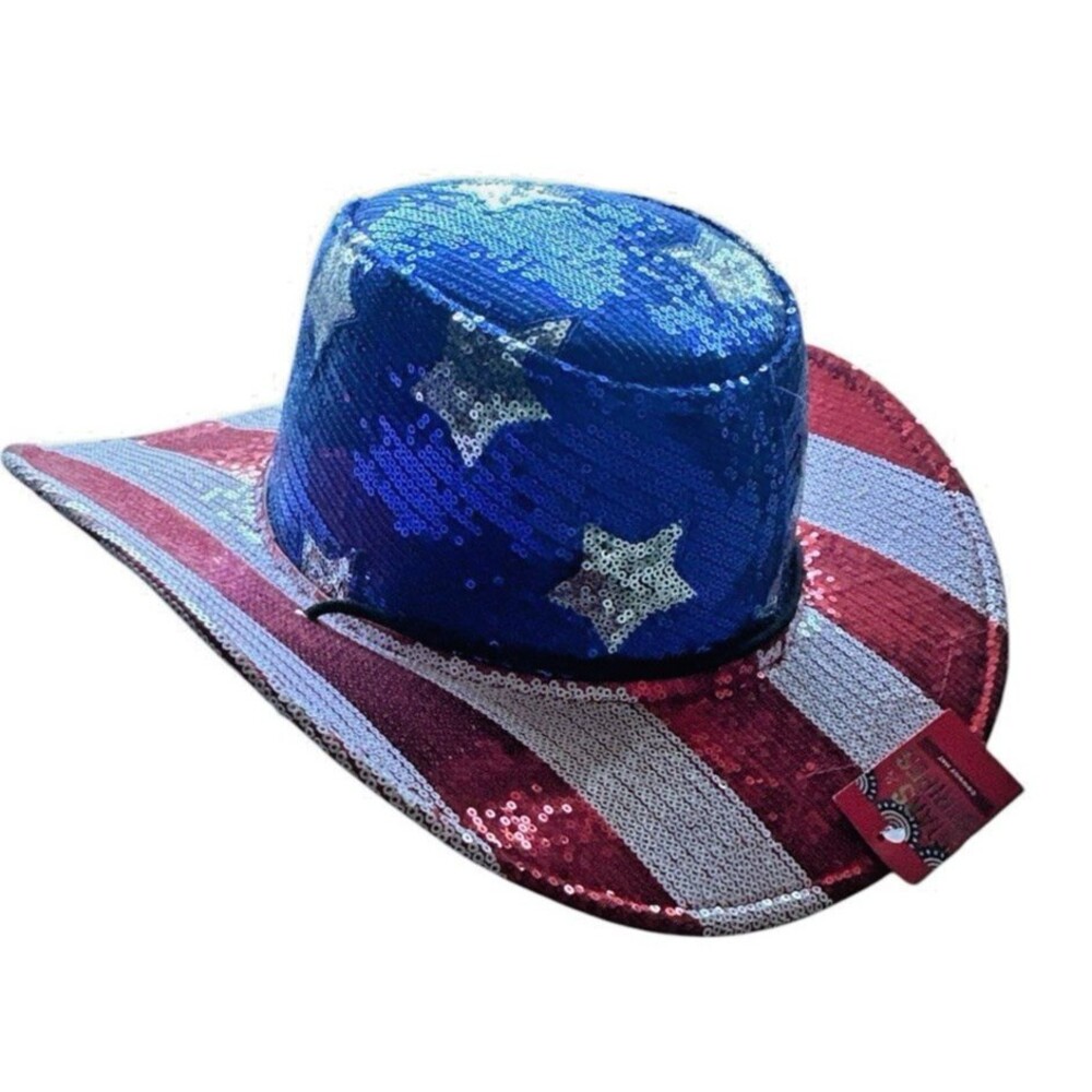 NWT Stars & Stripes Patriotic Sequined Cowboy Hat Election 4th of July